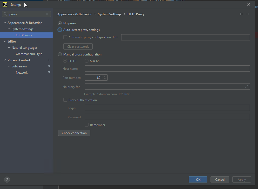 การตั้งค่าพร็อกซีใน PyCharm