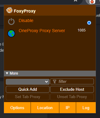 FoxyProxy: нажмите «Параметры».