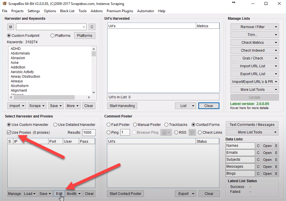 Cài đặt proxy ScrapeBox